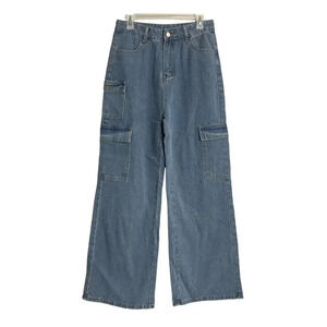 Vintage Cargo Pocket Jeans Straight Leg Loose Casual Wide Leg Trousers Sz L